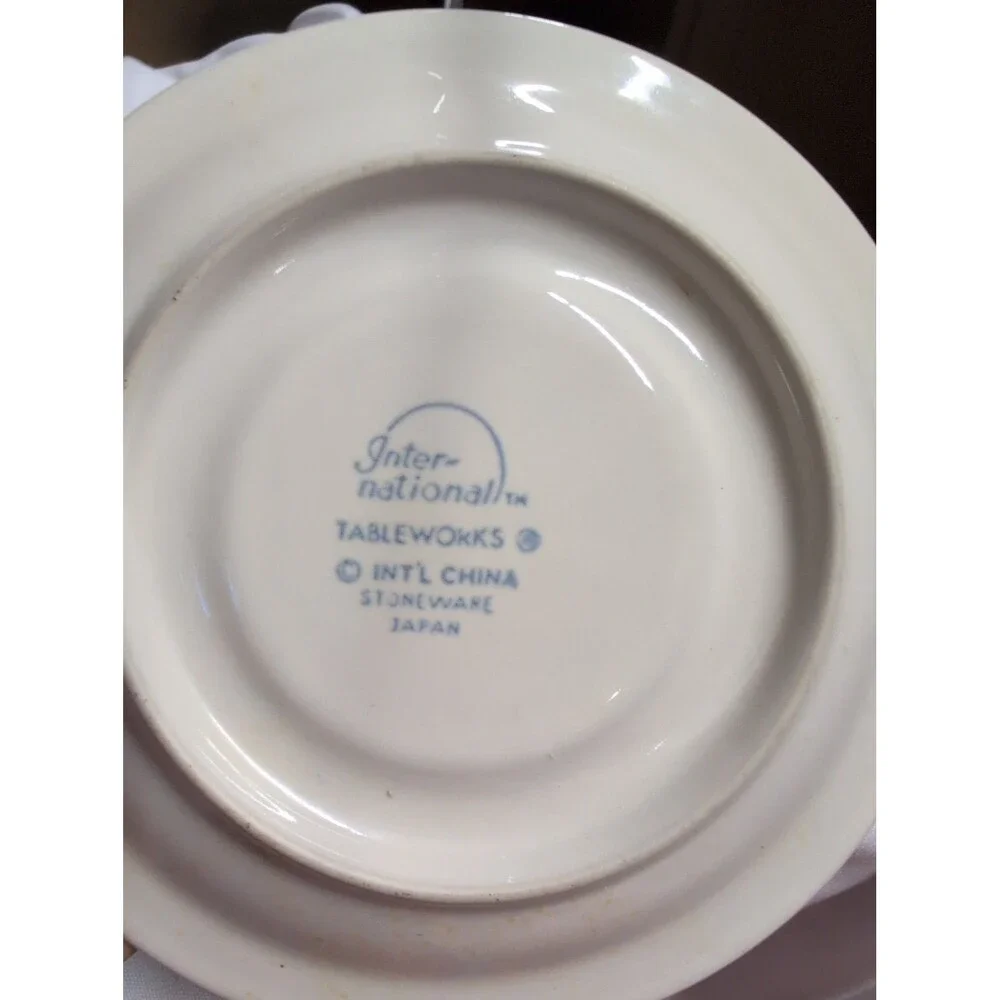 Set of 2 Ceramic Saucer Plates with Blue Trim